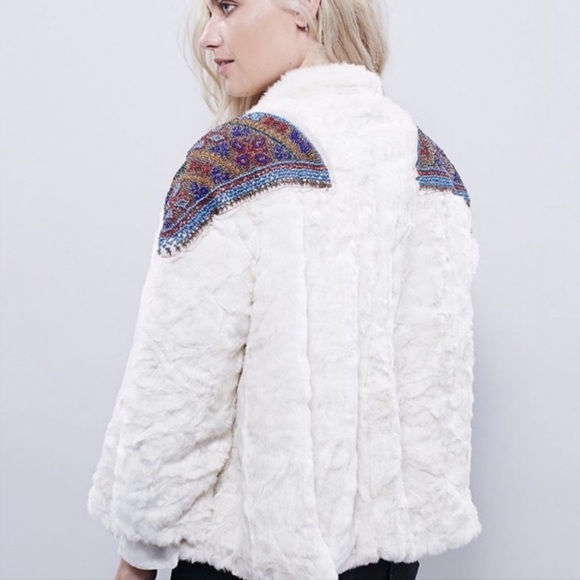 Free People Patched In Prine Beaded Furry Coat Small - Picture 2 of 10